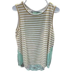 Doe & Rae Tank Top Size Large Mustard Mint Woman’s Floral Shirt